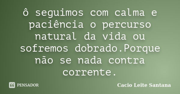 ô seguimos com calma e paciência o percurso natural da vida ou sofremos dobrado.Porque não se nada contra corrente.... Frase de Cacio Leite Santana.