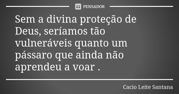 Sem a divina proteção de Deus, seríamos tão vulneráveis quanto um pássaro que ainda não aprendeu a voar .... Frase de Cacio Leite Santana.