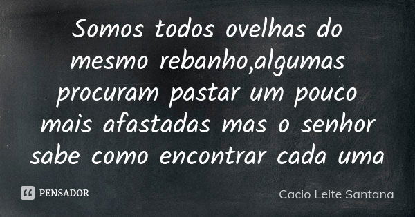 Somos todos ovelhas do mesmo rebanho,algumas procuram pastar um pouco mais afastadas mas o senhor sabe como encontrar cada uma... Frase de Cacio Leite Santana.