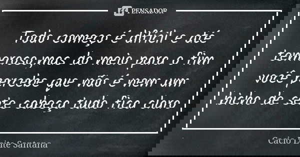 Todo começo é difícil e até temeroso,mas do meio para o fim você percebe que não é nem um bicho de sete cabeça tudo fica claro... Frase de Cacio Leite Santana.