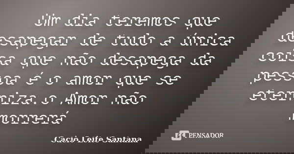 Um dia teremos que desapegar de tudo a única coisa que não desapega da pessoa é o amor que se eterniza.o Amor não morrerá... Frase de Cacio Leite Santana.