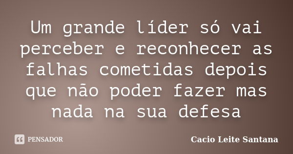 Um grande líder só vai perceber e reconhecer as falhas cometidas depois que não poder fazer mas nada na sua defesa... Frase de Cacio Leite Santana.