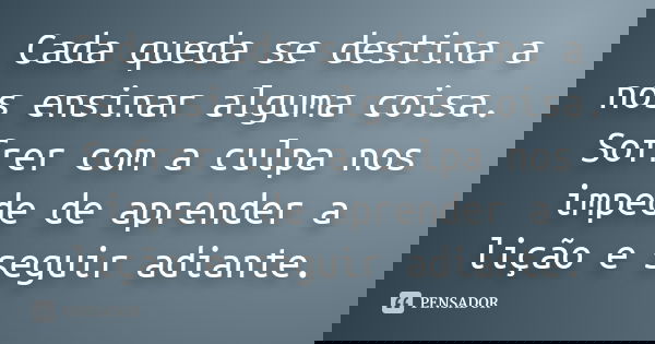 Cada queda se destina a nos ensinar alguma coisa. Sofrer com a culpa nos impede de aprender a lição e seguir adiante.... Frase de Desconheço.
