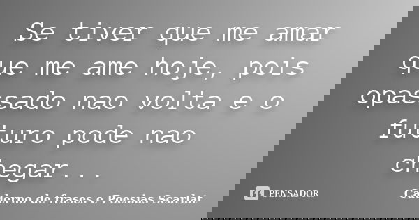 Se tiver que me amar que me ame hoje, pois opassado nao volta e o futuro pode nao chegar...... Frase de Caderno de frases e Poesias Scarlat.