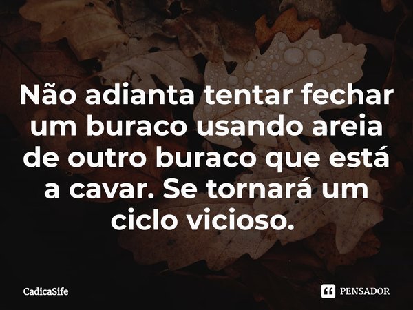 Não adianta tentar fechar um buraco usando areia de outro buraco que está a cavar. Se tornará um ciclo vicioso. ⁠... Frase de CadicaSife.