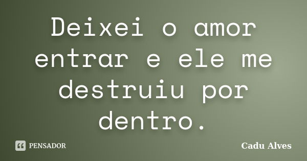 Deixei o amor entrar e ele me destruiu por dentro.... Frase de Cadu Alves.