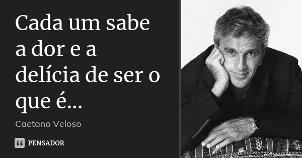 Cada um sabe a dor e a delícia de ser o que é...... Frase de Caetano Veloso.