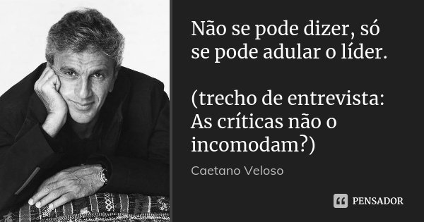 Não se pode dizer, só se pode adular o líder. (trecho de entrevista: As críticas não o incomodam?)... Frase de Caetano Veloso.