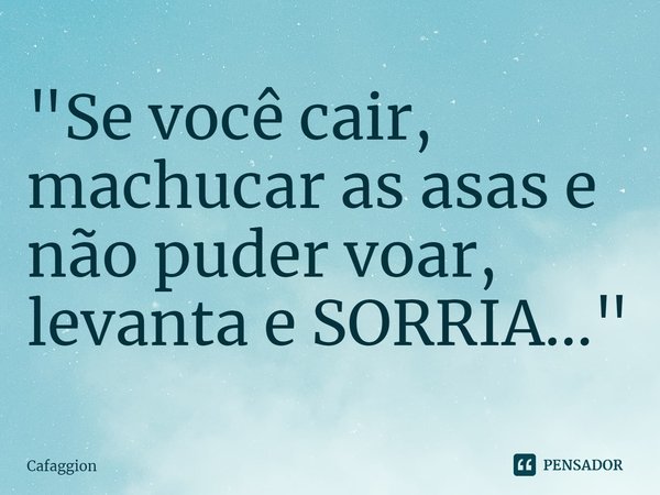 ⁠⁠"Se você cair, machucar as asas e não puder voar, levanta e SORRIA..."... Frase de Cafaggion.