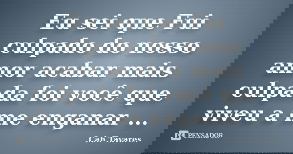 Eu sei que Fui culpado do nosso amor acabar mais culpada foi você que viveu a me enganar ...... Frase de Cah Tavares.