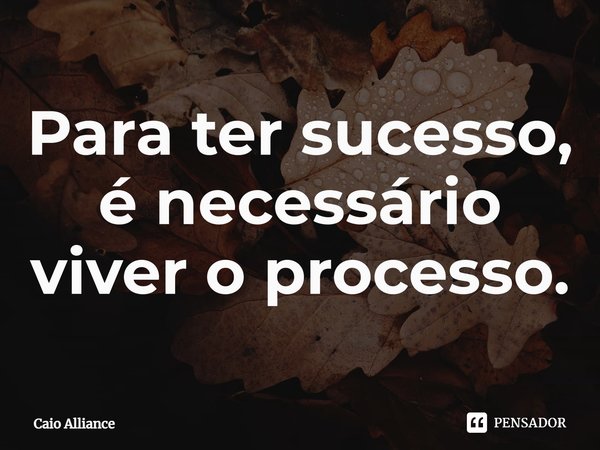 ⁠Para ter sucesso, é necessário viver o processo.... Frase de Caio Alliance.
