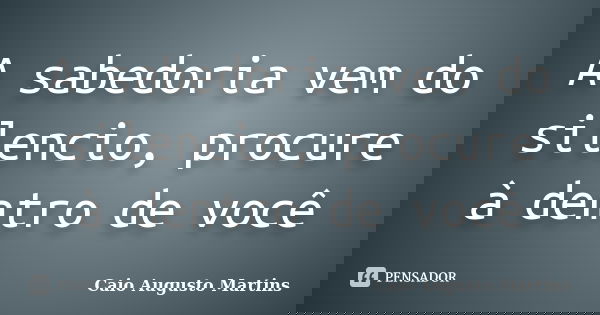 A sabedoria vem do silencio, procure à dentro de você... Frase de Caio Augusto Martins.