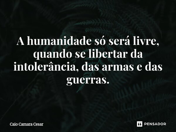 ⁠A humanidade só será livre, quando se libertar da intolerância, das armas e das guerras.... Frase de CAIO CAMARA CESAR.