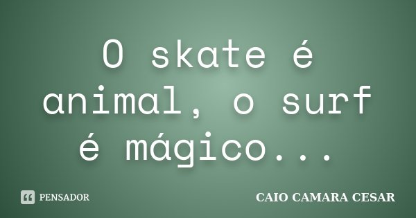 O skate é animal, o surf é mágico...... Frase de Caio Camara Cesar.