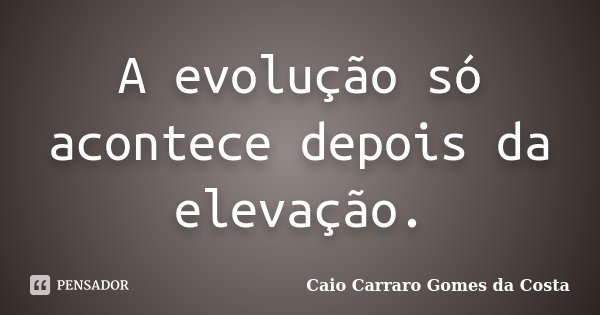 A evolução só acontece depois da elevação.... Frase de Caio Carraro Gomes da Costa.
