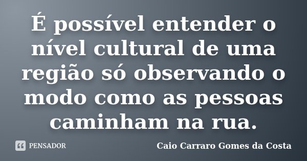 É possível entender o nível cultural de uma região só observando o modo como as pessoas caminham na rua.... Frase de Caio Carraro Gomes da Costa.