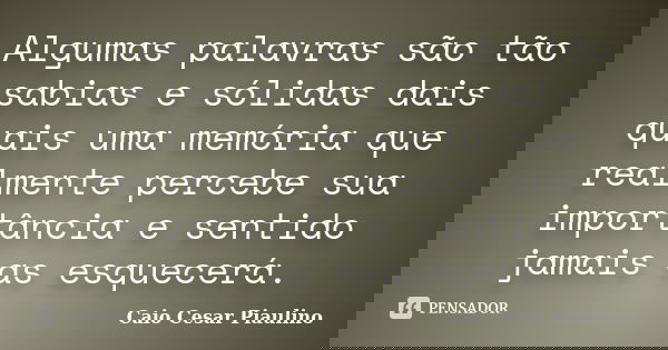 Algumas palavras são tão sabias e sólidas dais quais uma memória que realmente percebe sua importância e sentido jamais as esquecerá.... Frase de Caio Cesar Piaulino.