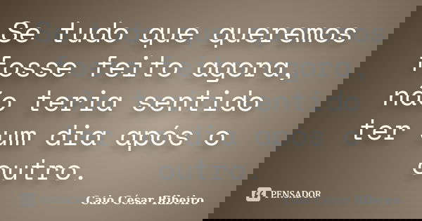 Se tudo que queremos fosse feito agora, não teria sentido ter um dia após o outro.... Frase de Caio César Ribeiro.