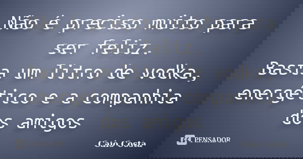 Não é preciso muito para ser feliz. Basta um litro de vodka, energético e a companhia dos amigos... Frase de Caio Costa.