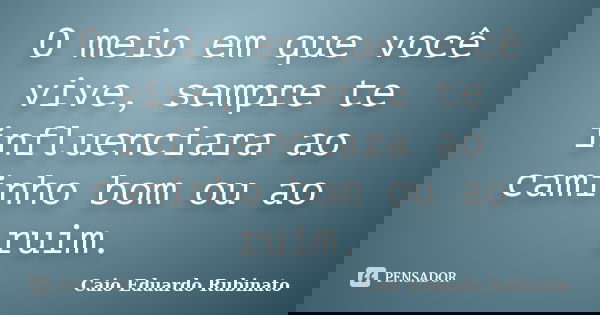 O meio em que você vive, sempre te influenciara ao caminho bom ou ao ruim.... Frase de Caio Eduardo Rubinato.