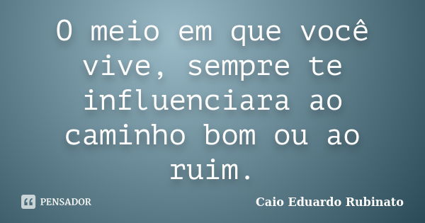 O meio em que você vive, sempre te influenciara ao caminho bom ou ao ruim.... Frase de Caio Eduardo Rubinato.