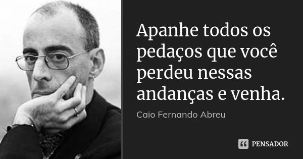 Apanhe todos os pedaços que você perdeu nessas andanças e venha.... Frase de Caio Fernando Abreu.