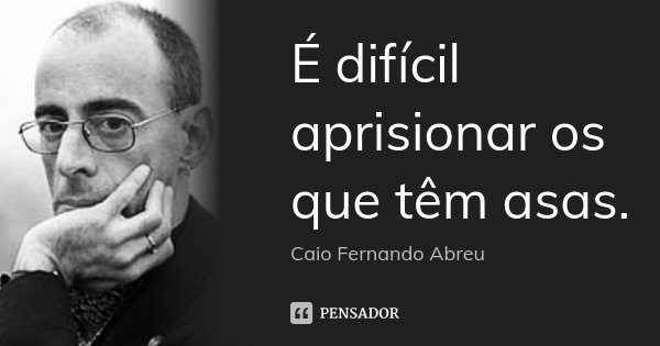 É difícil aprisionar os que têm asas.... Frase de Caio Fernando Abreu.