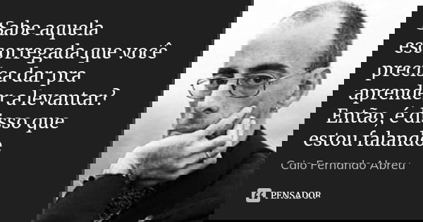 Sabe aquela escorregada que você precisa dar pra aprender a levantar? Então, é disso que estou falando.... Frase de Caio Fernando Abreu.