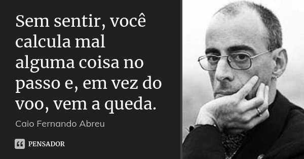 Sem sentir, você calcula mal alguma coisa no passo e, em vez do voo, vem a queda.... Frase de Caio Fernando Abreu.