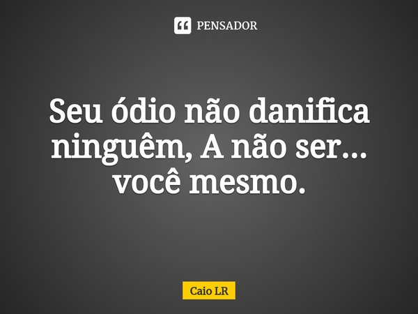 ⁠Seu ódio não danifica ninguêm, A não ser... você mesmo.... Frase de Caio LR.