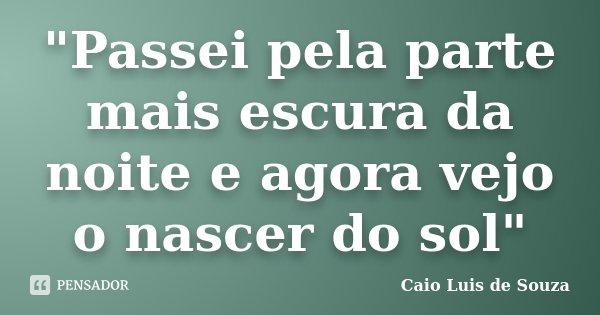 "Passei pela parte mais escura da noite e agora vejo o nascer do sol"... Frase de Caio Luis de Souza.