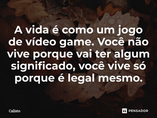 A vida é como um jogo de vídeo game. Você não vive porque vai ter algum significado, você vive só porque é legal mesmo.... Frase de Calisto.