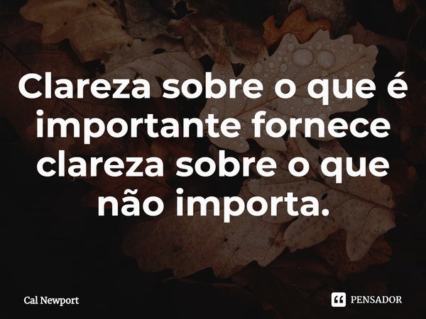 ⁠Clareza sobre o que é importante fornece clareza sobre o que não importa.... Frase de Cal Newport.