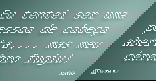 Eu tentei ser uma pessoa de cabeça aberta,... mas meu cérebro fugiu!... Frase de Calvin.