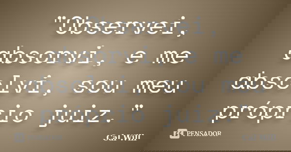 "Observei, absorvi, e me absolvi, sou meu próprio juiz."... Frase de Cal Will.