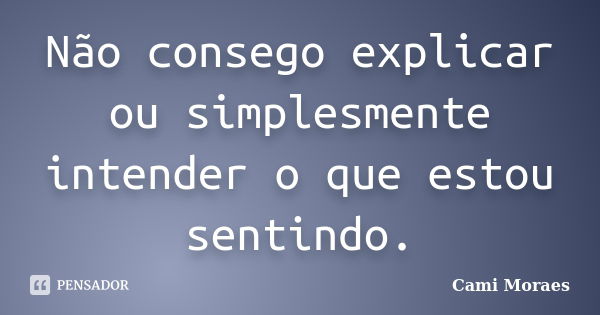 Não consego explicar ou simplesmente intender o que estou sentindo.... Frase de Cami Moraes.