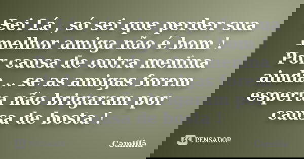 Sei Lá , só sei que perder sua melhor amiga não é bom ! Por causa de outra menina ainda .. se as amigas forem esperta não brigaram por causa de bosta !... Frase de Camiila.
