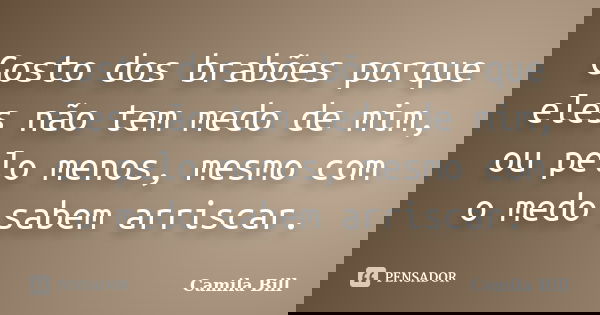 Gosto dos brabões porque eles não tem medo de mim, ou pelo menos, mesmo com o medo sabem arriscar.... Frase de Camila Bill.