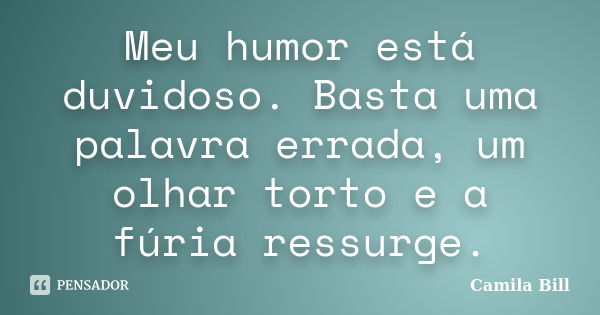 Meu humor está duvidoso. Basta uma palavra errada, um olhar torto e a fúria ressurge.... Frase de Camila Bill.