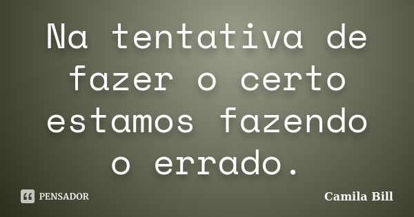 Na tentativa de fazer o certo estamos fazendo o errado.... Frase de Camila Bill.