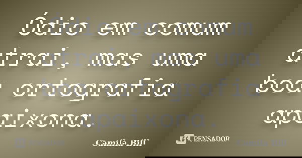 Ódio em comum atrai, mas uma boa ortografia apaixona.... Frase de Camila Bill.