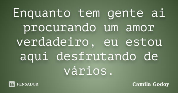 Enquanto tem gente ai procurando um amor verdadeiro, eu estou aqui desfrutando de vários.... Frase de Camila Godoy.