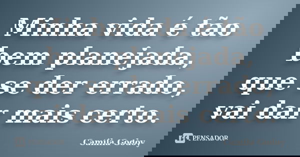 Minha vida é tão bem planejada, que se der errado, vai dar mais certo.... Frase de Camila Godoy.