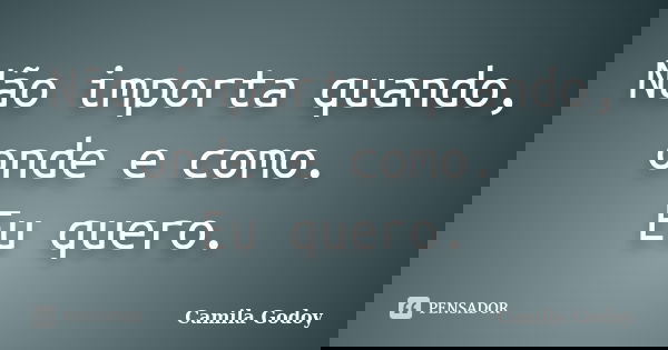 Não importa quando, onde e como. Eu quero.... Frase de Camila Godoy.