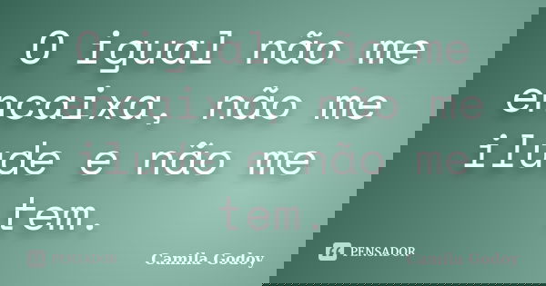 O igual não me encaixa, não me ilude e não me tem.... Frase de Camila Godoy.
