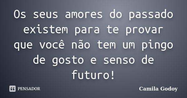 Os seus amores do passado existem para te provar que você não tem um pingo de gosto e senso de futuro!... Frase de Camila Godoy.