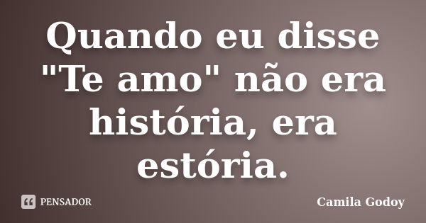 Quando eu disse "Te amo" não era história, era estória.... Frase de Camila Godoy.