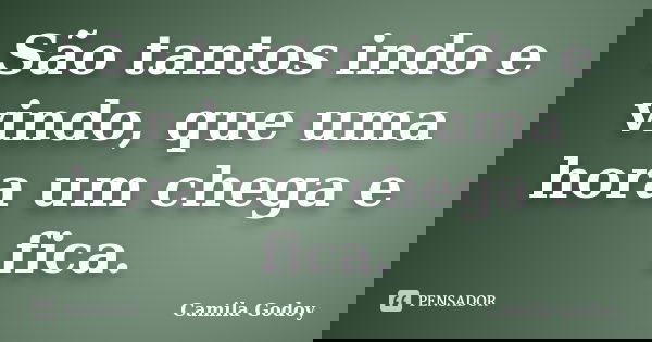São tantos indo e vindo, que uma hora um chega e fica.... Frase de Camila Godoy.