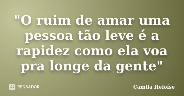 "O ruim de amar uma pessoa tão leve é a rapidez como ela voa pra longe da gente"... Frase de Camila Heloíse.