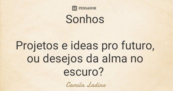 Sonhos Projetos e ideas pro futuro, ou desejos da alma no escuro?... Frase de Camila Ladine.
